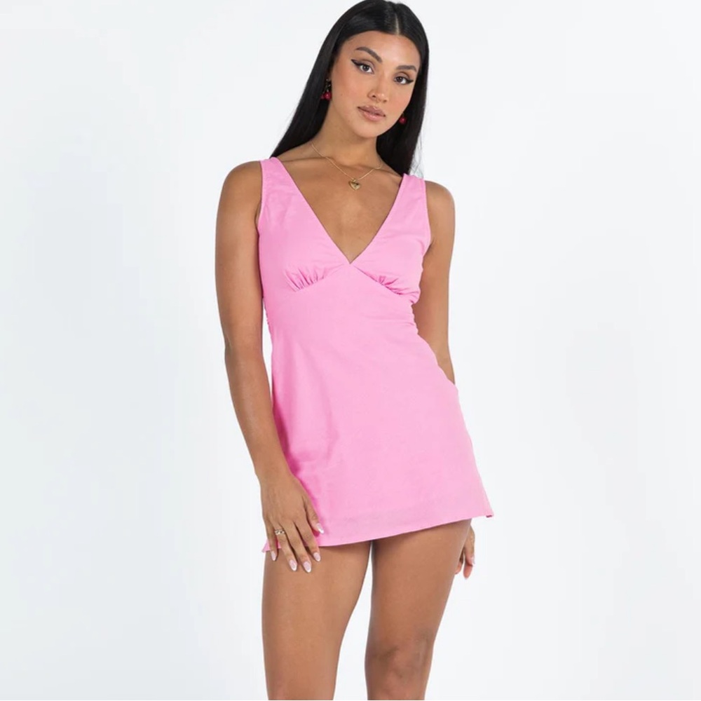 Princess Polly Nellie Mini Dress Pink Linen